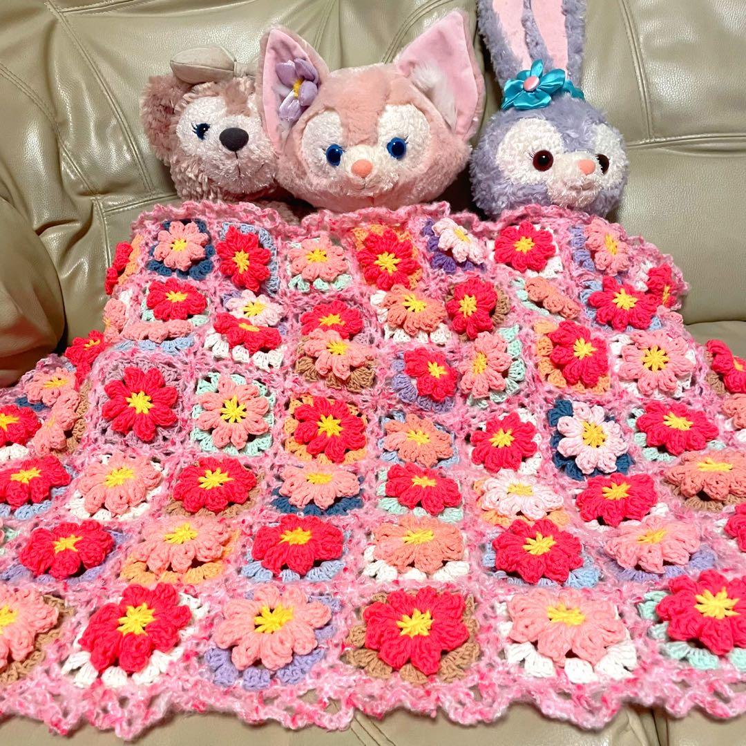 最終❗️ふわふわ♡お花のモチーフ編み♡マルチカバー♡ブランケット