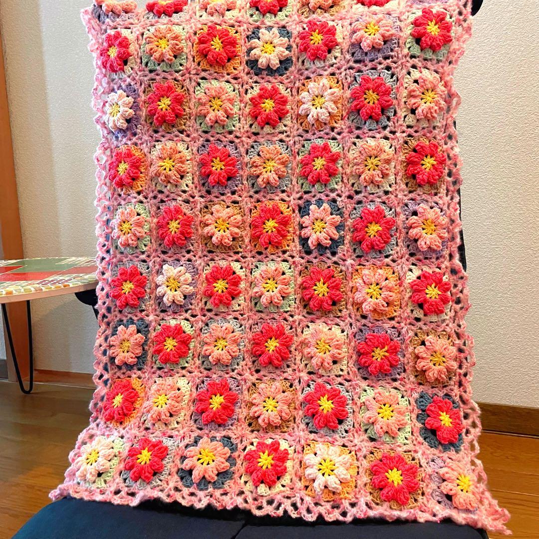 最終❗️ふわふわ♡お花のモチーフ編み♡マルチカバー♡ブランケット