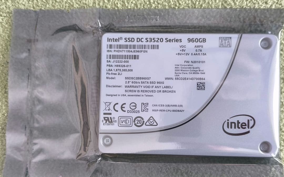 内蔵型SSD Intel SSD DC S3520 960GB