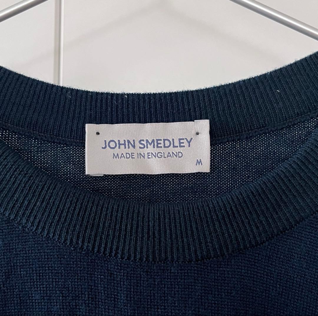 【美品】JOHN SMEDLEY クルーネックニット ネイビー M