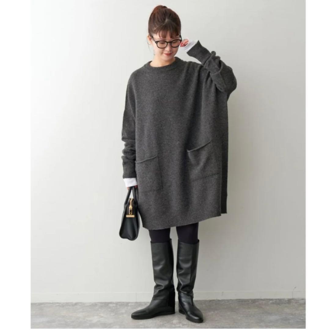 【美品】 スピックアンドスパン クルーネック ワイドチュニック プルオーバー