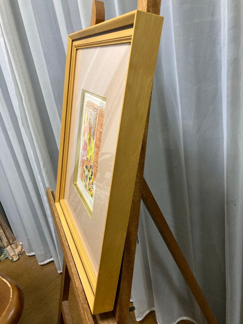 銅版画に手彩色【巨匠　原精一 】 女性像 「美術年鑑」掲載作家 布タトウ箱•黄袋