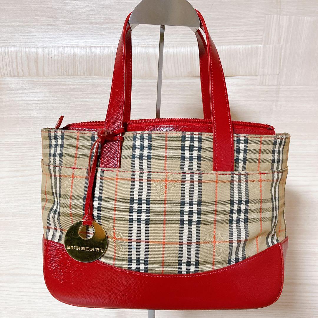バーバリー BURBERRY ノバチェック ハンドバッグ ベージュ レッド
