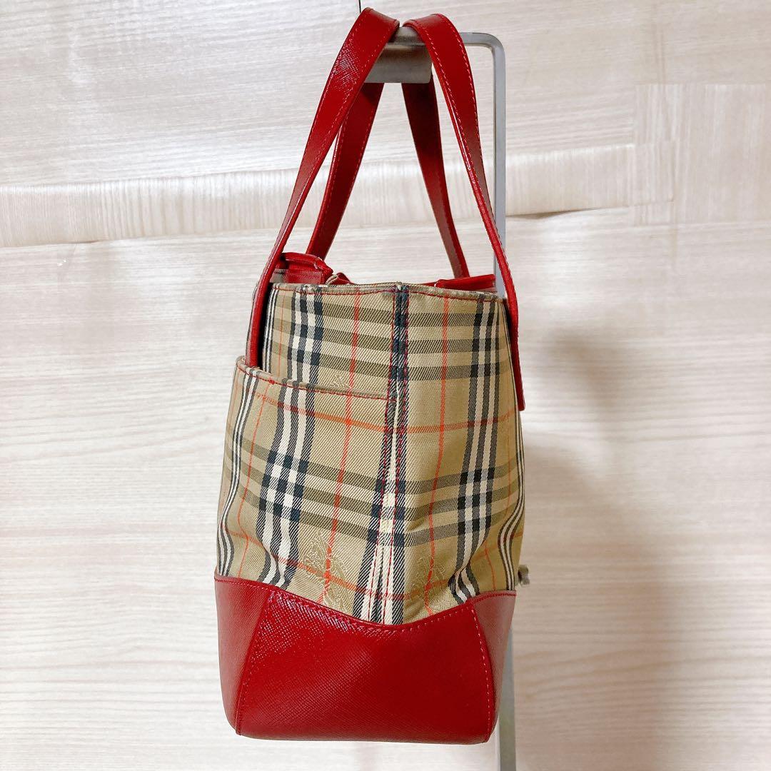 バーバリー BURBERRY ノバチェック ハンドバッグ ベージュ レッド