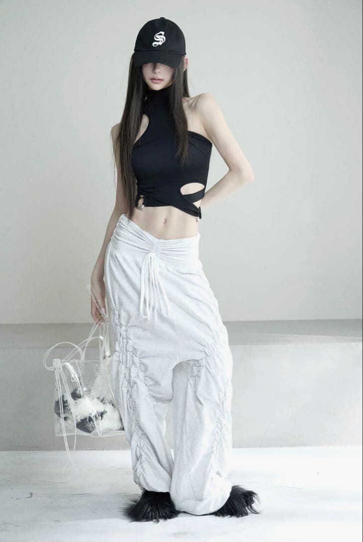 パンツ S ribbon smocking sweat pants wh mix