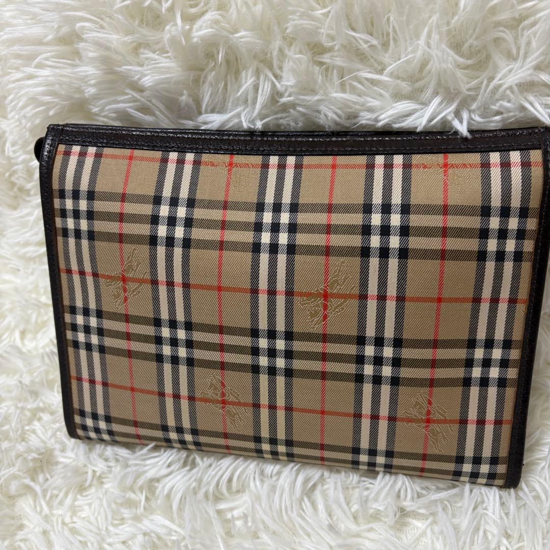 【極美品】バーバリー ノバチェック ホースロゴ キャンバス レザー クラッチ