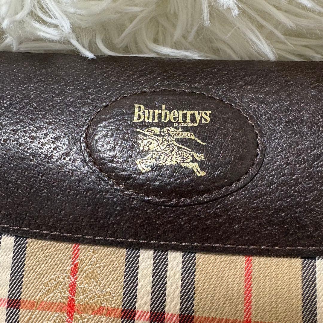 【極美品】バーバリー ノバチェック ホースロゴ キャンバス レザー クラッチ