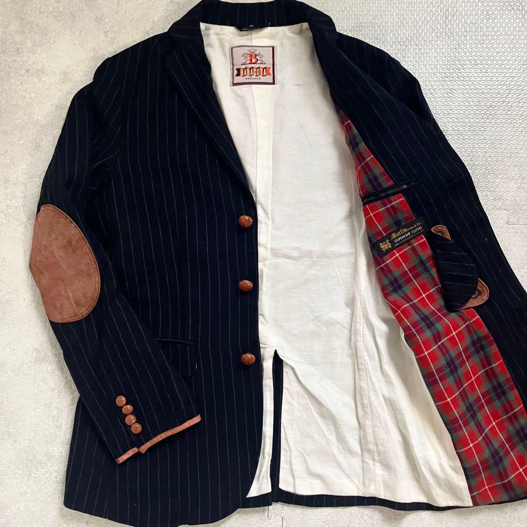 バラクータ　テーラードジャケット　エルボーパッチ　レザー　ストライプ　ネイビー