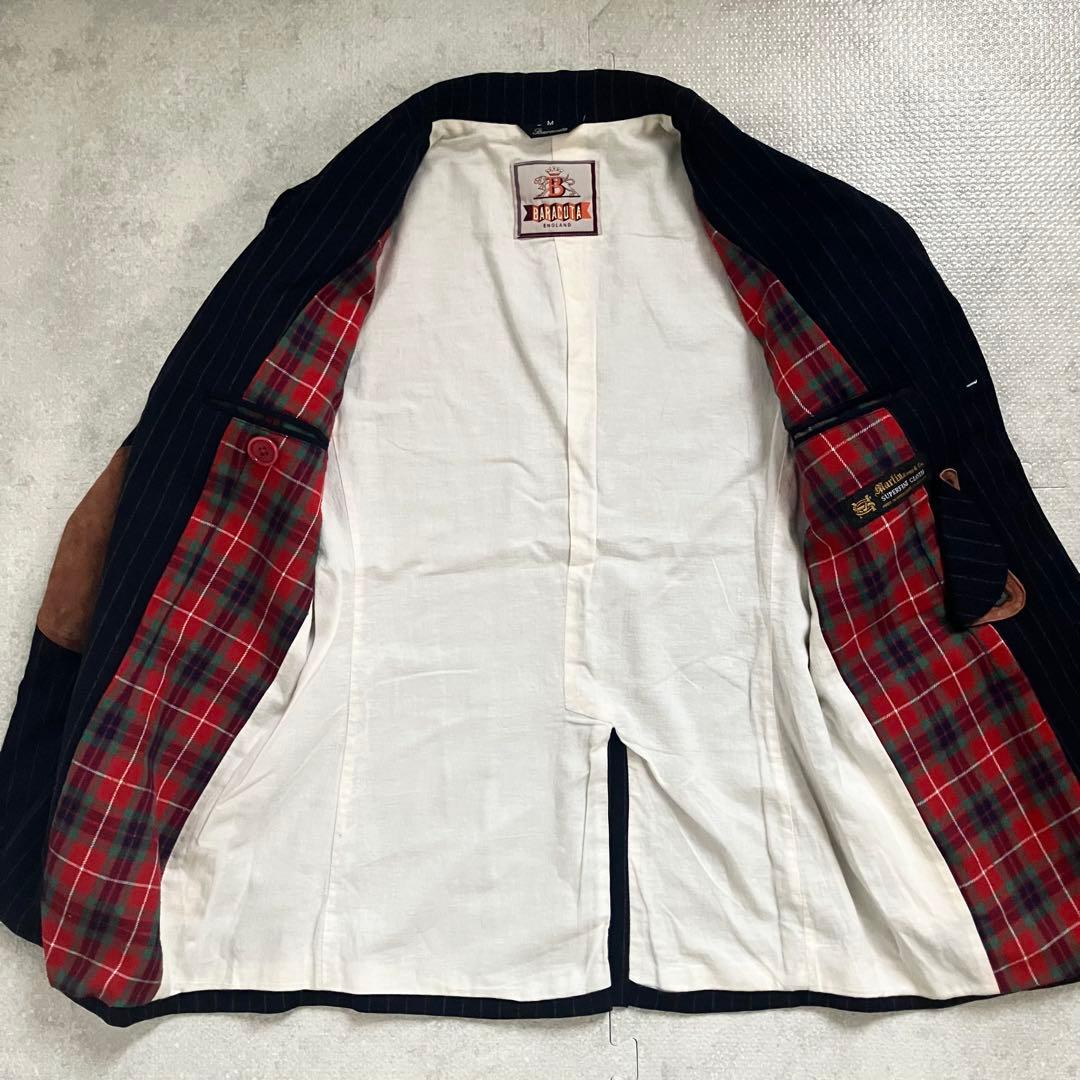 バラクータ　テーラードジャケット　エルボーパッチ　レザー　ストライプ　ネイビー