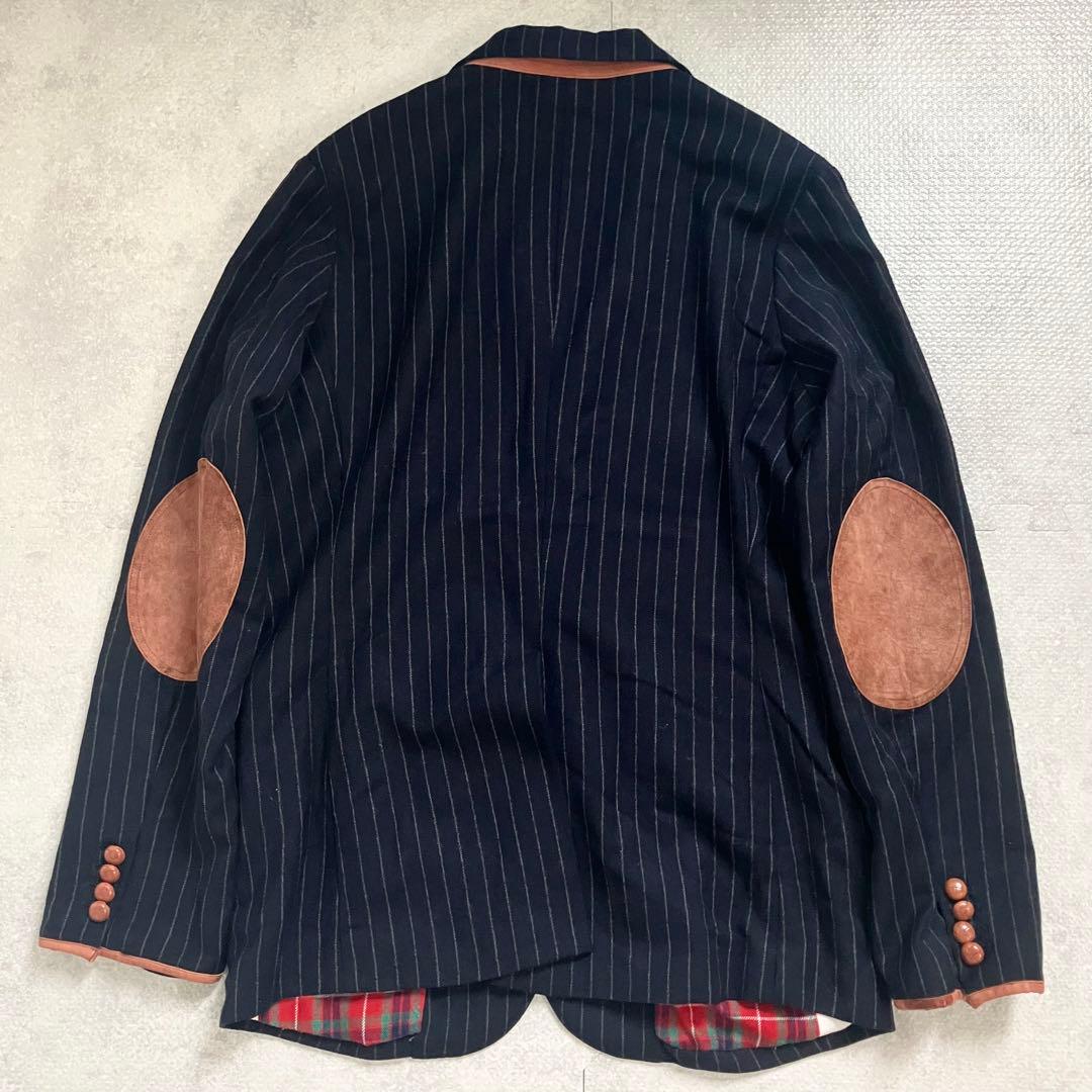 バラクータ　テーラードジャケット　エルボーパッチ　レザー　ストライプ　ネイビー