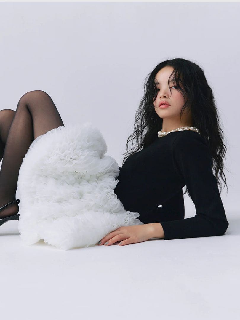 新品　eimy istoire ボリュームチュールフリルニットワンピース