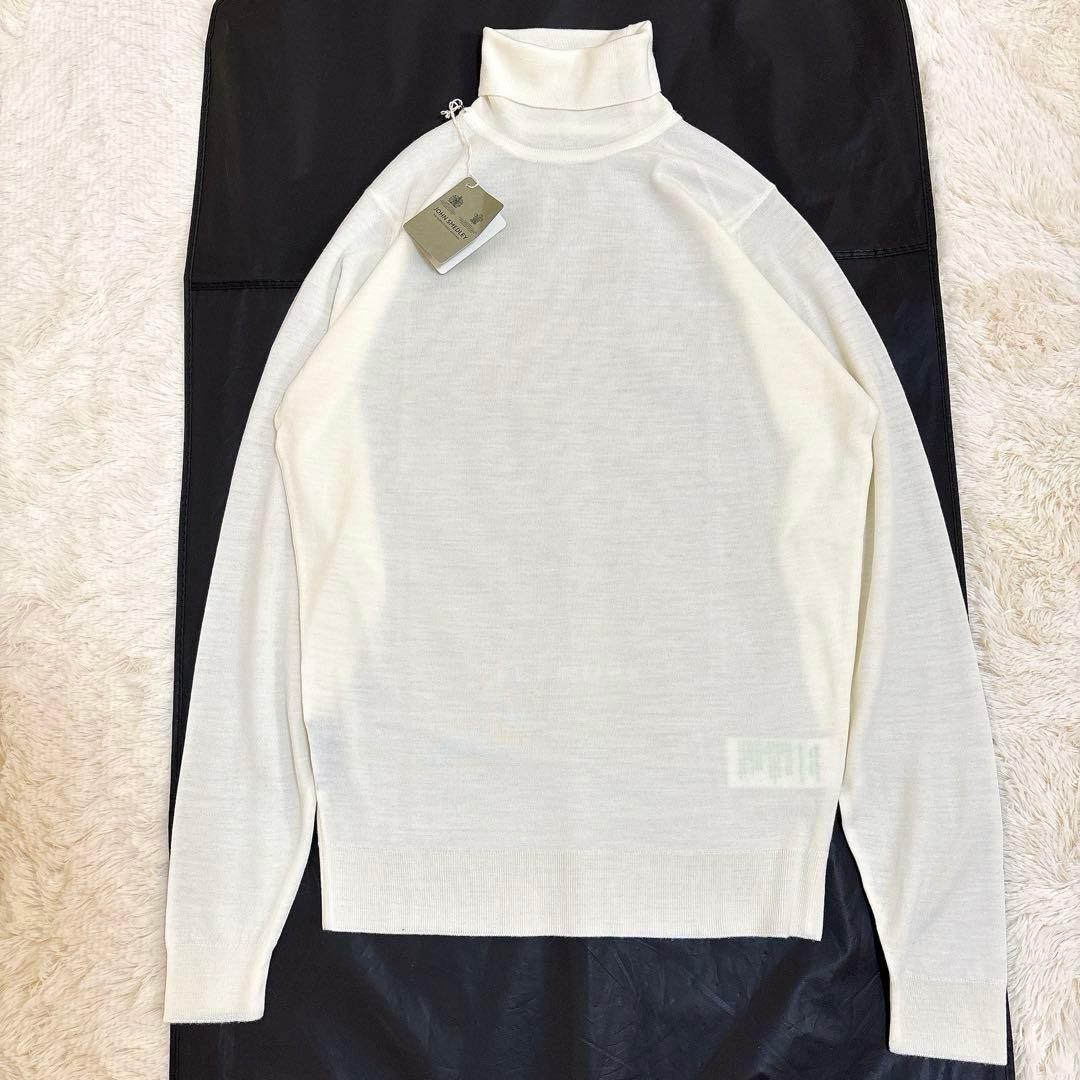 タグ付き未使用 ジョンスメドレー メリノウール タートルネックニット ホワイト