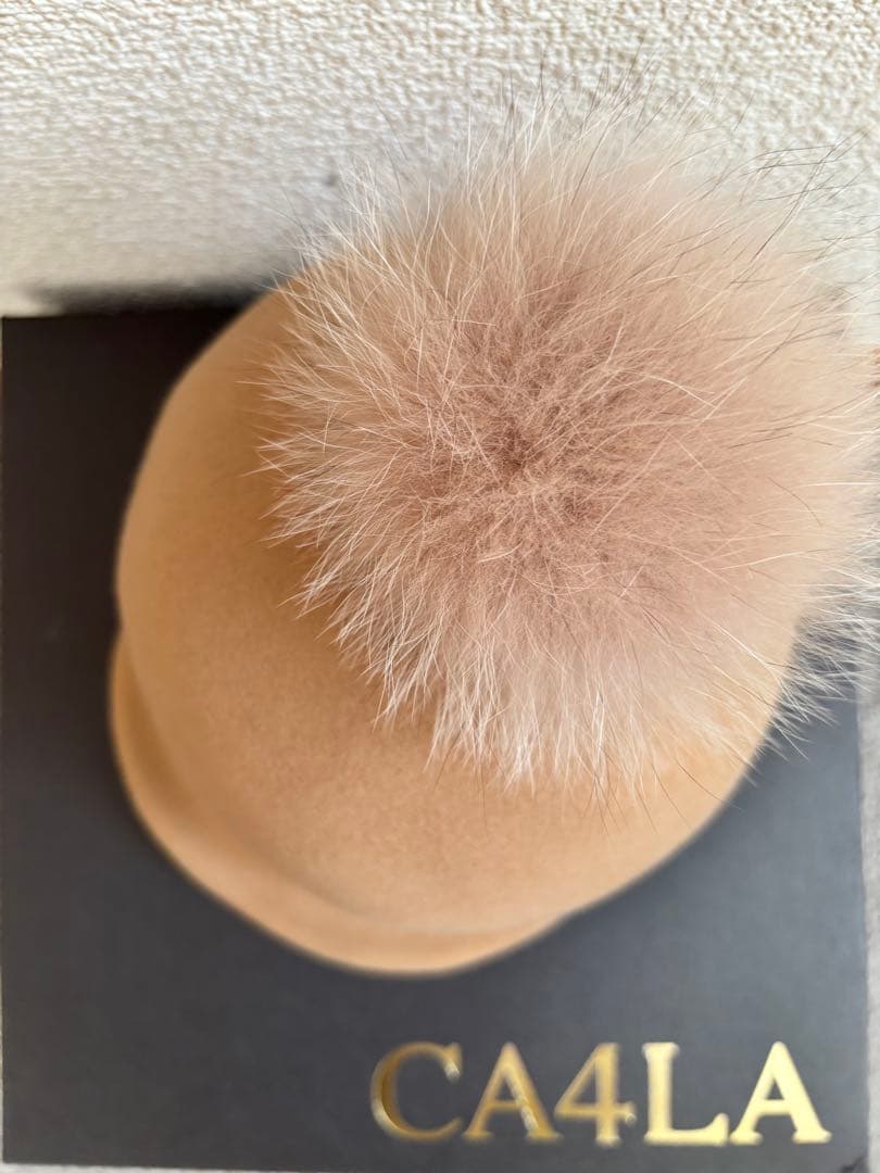 美品【即納】CA4LA ベージュ ウールキャスケット フォックスファー キャップ