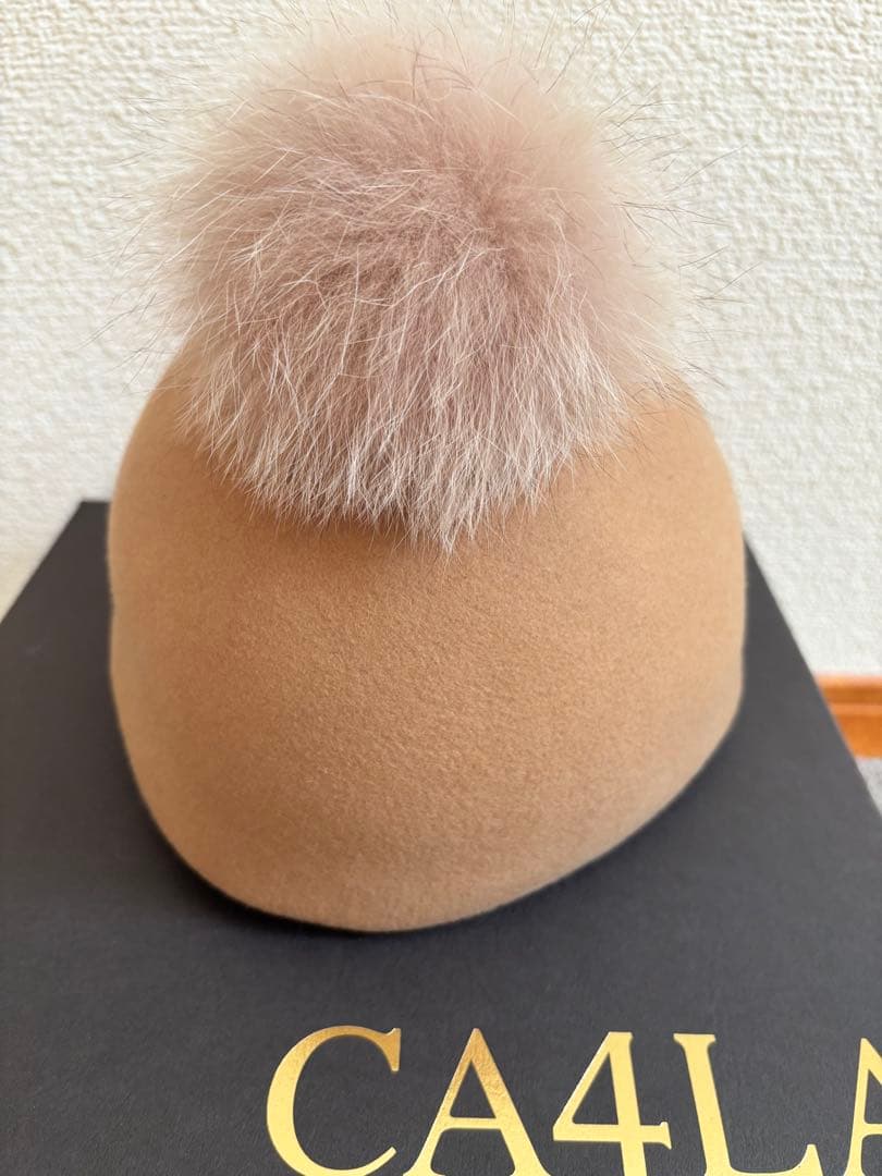 美品【即納】CA4LA ベージュ ウールキャスケット フォックスファー キャップ