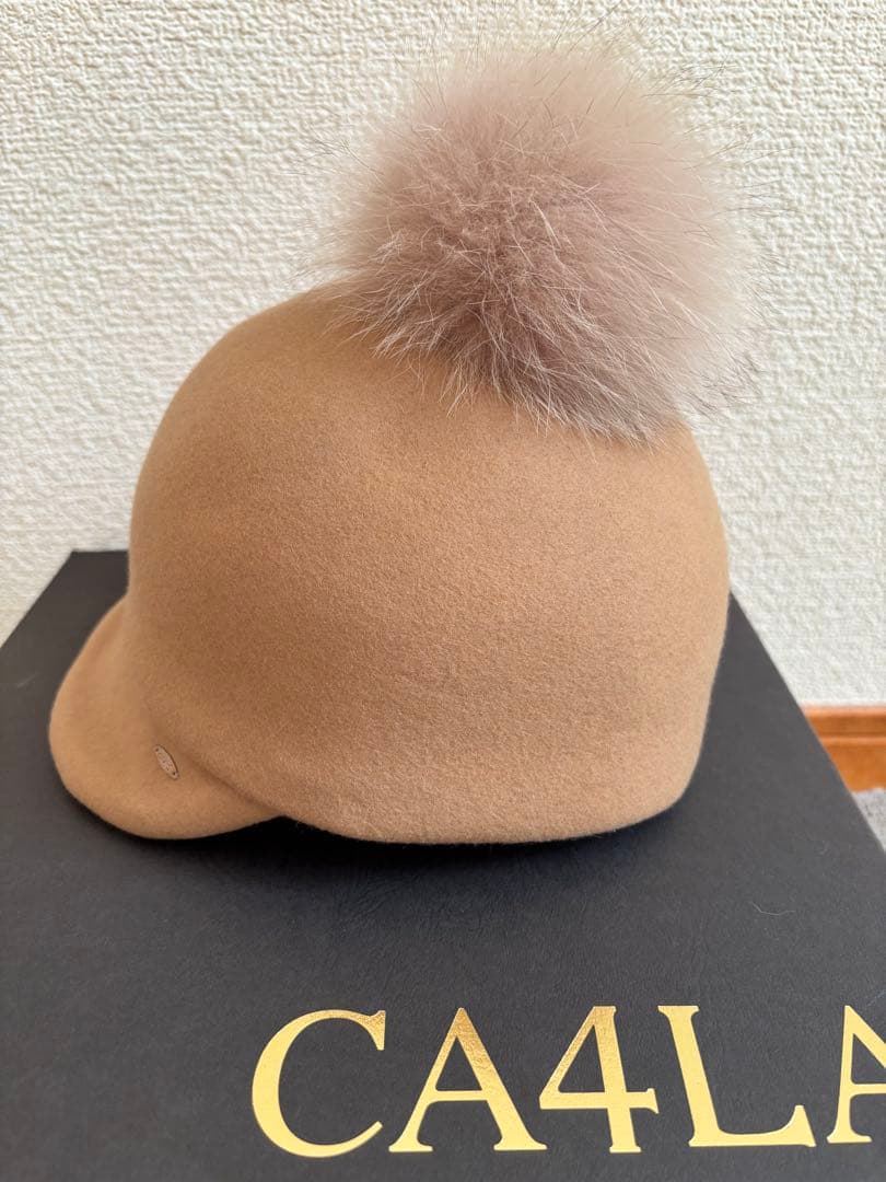 美品【即納】CA4LA ベージュ ウールキャスケット フォックスファー キャップ