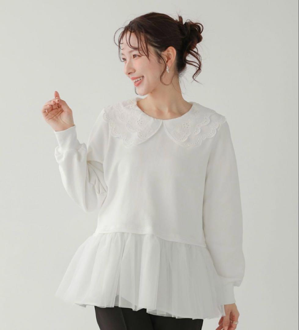 fitmore ♡ レース衿裾ドッキングスウェット