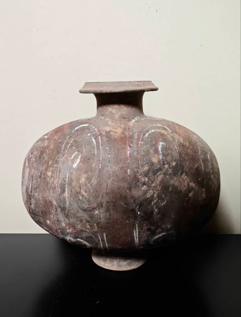漢時代加彩繭壺　古代中国古美術　考古発掘品　二千年前　花の器