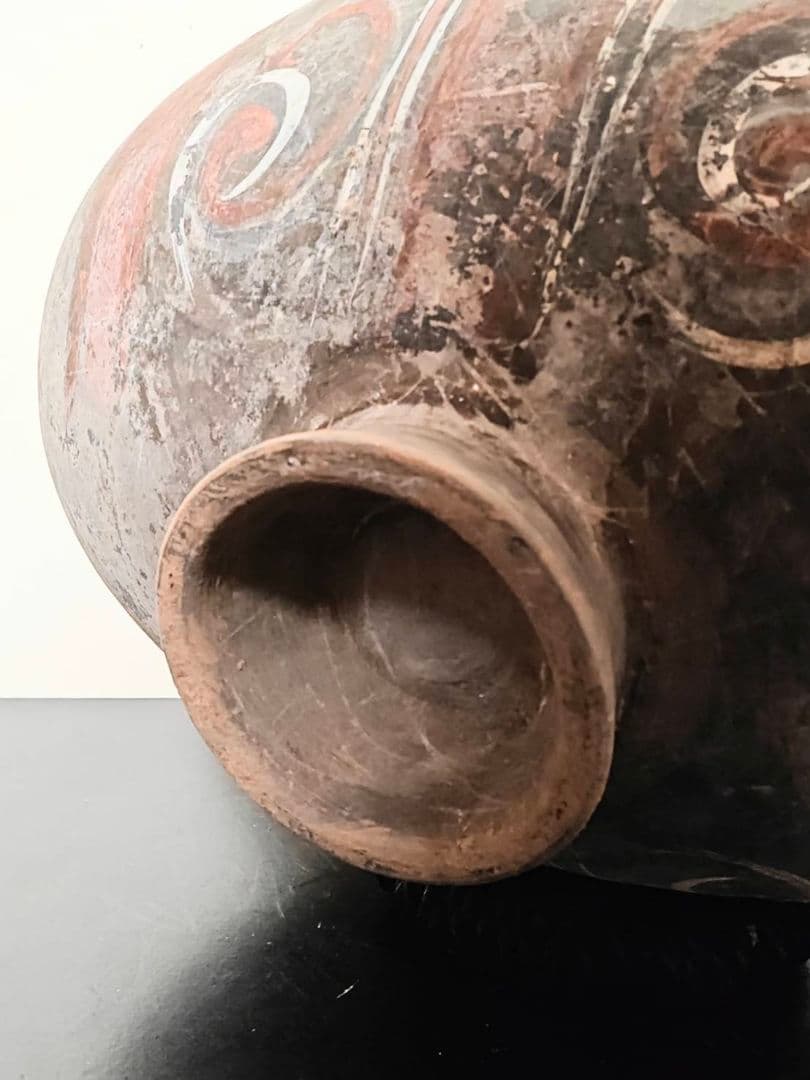 漢時代加彩繭壺　古代中国古美術　考古発掘品　二千年前　花の器
