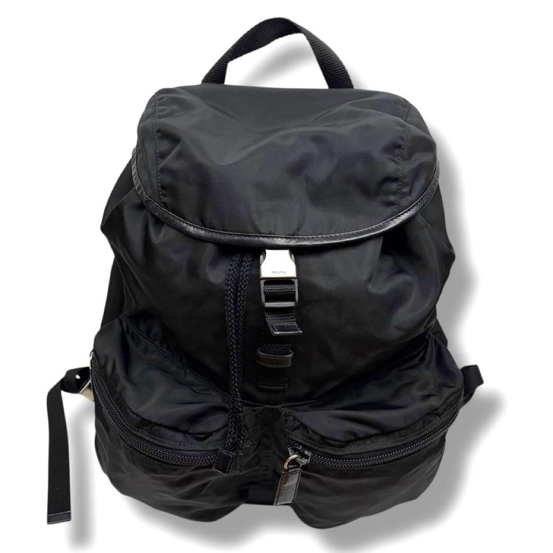 【美品】PRADA プラダ リュック バックパック ナイロン 三角ロゴ ブラック