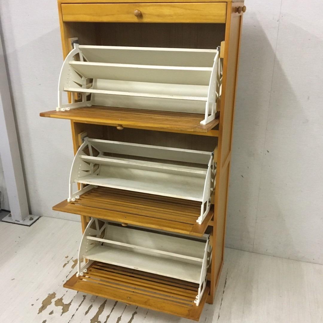 24945 天然木 3段シューズボックス　靴箱 スリーアイ MSS-6973NA