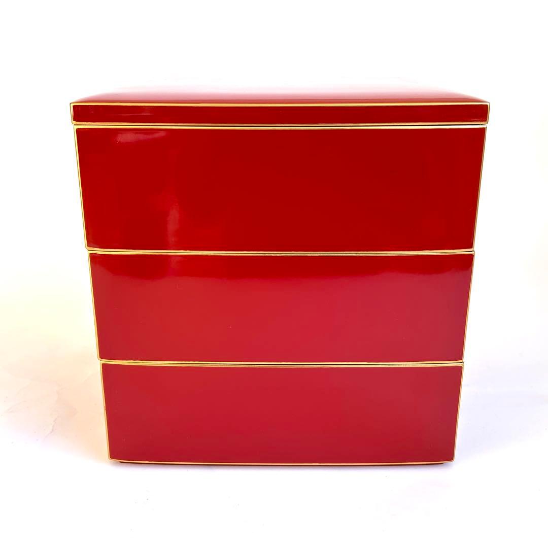 【美品】漆器 漆塗り 重箱 三段重箱 三段重 お重 朱モダン 会津塗り 和食器