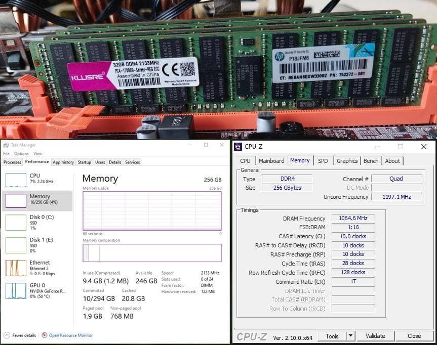 KLLISRE 256GB DDR4 ECC メモリー 32GB×8枚