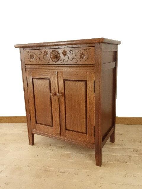 勇峰工芸（新）　雅　花柄キャビネット　ナラ材家具　北海道手作り家具