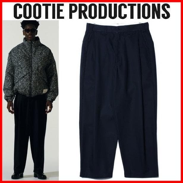 美品 COOTIE RAZA 1 TUCK トラウザーズ ネイビー L ワイド