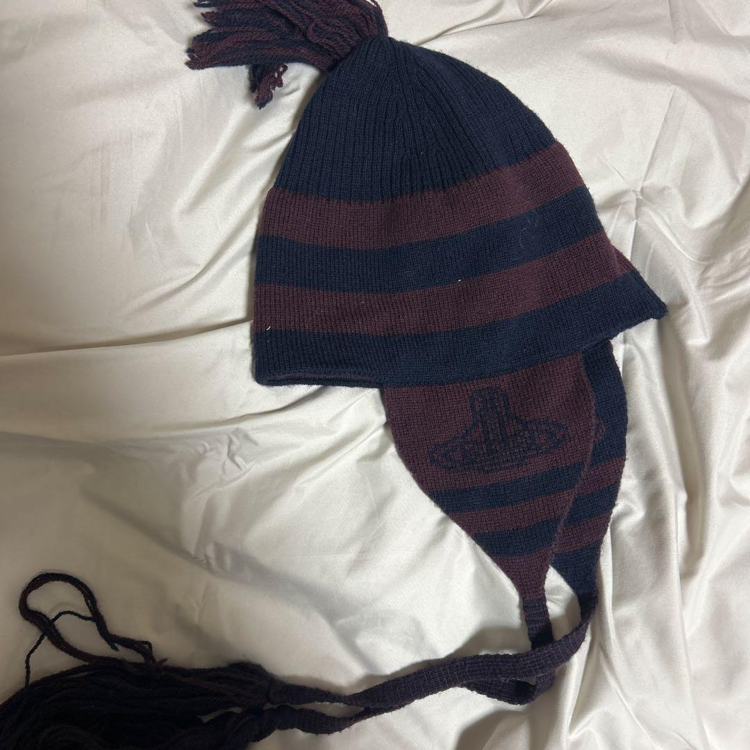 White West ニット帽 ネイビーとブラウン