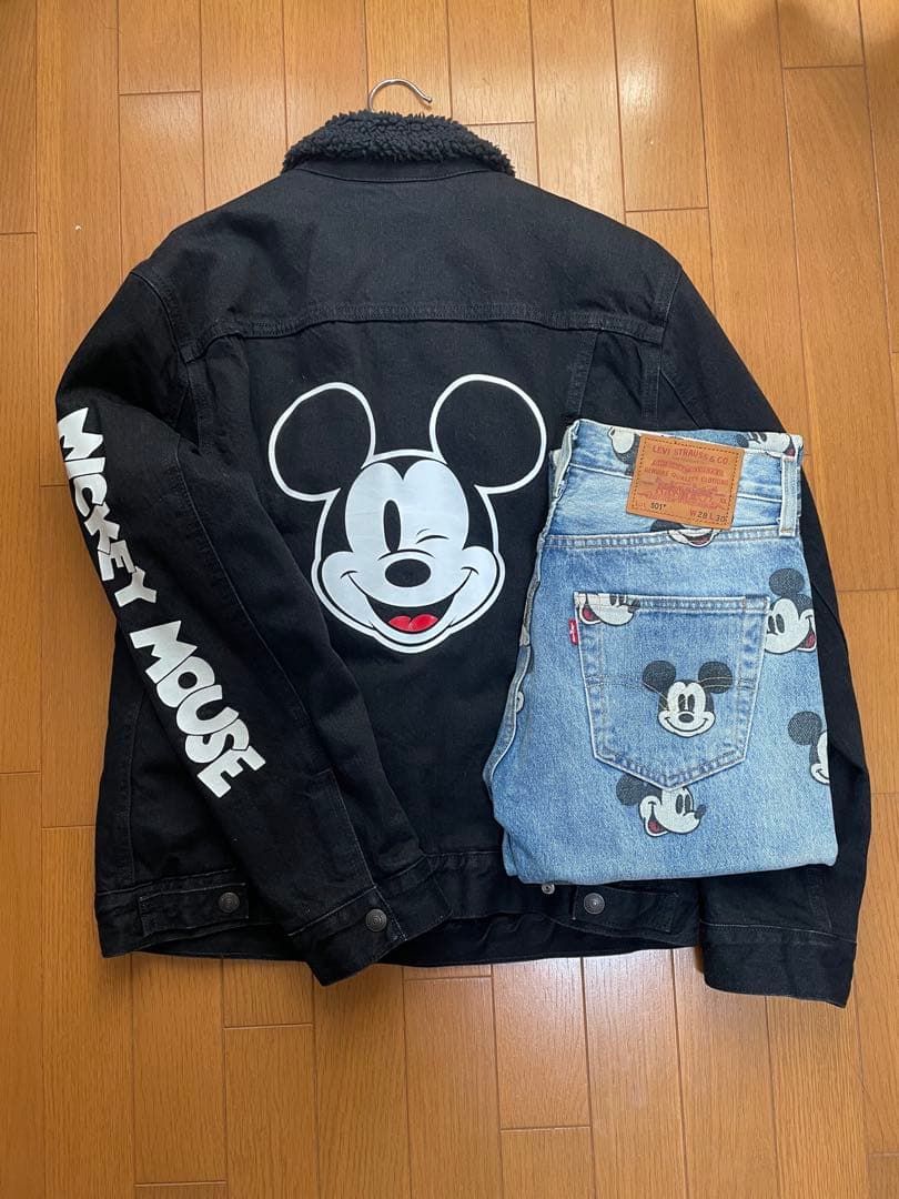 リーバイス×ミッキーコラボ　ボア付きトラッカージャケット&501デニムセットレア