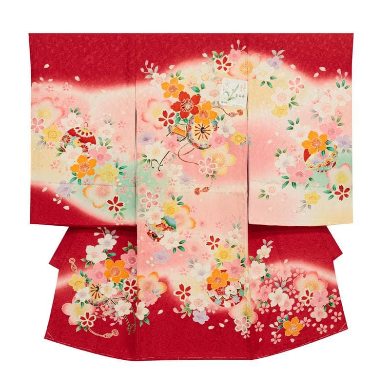 新品（純古典）お宮参り 産着 祝着のきもの京友禅染　四季花車毬文多色染分ぼかし染