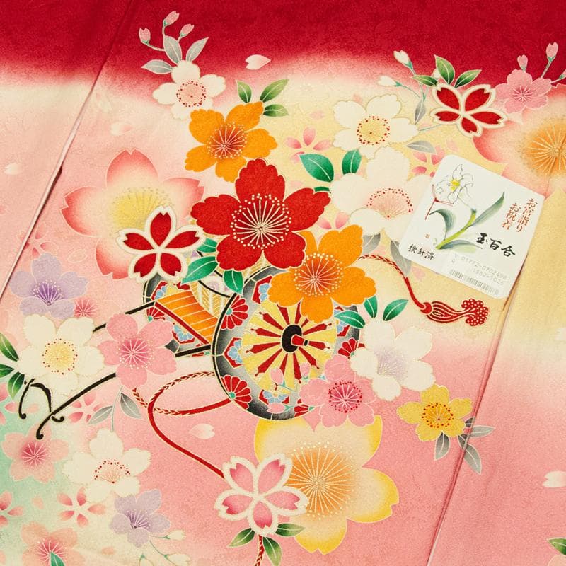 新品（純古典）お宮参り 産着 祝着のきもの京友禅染　四季花車毬文多色染分ぼかし染