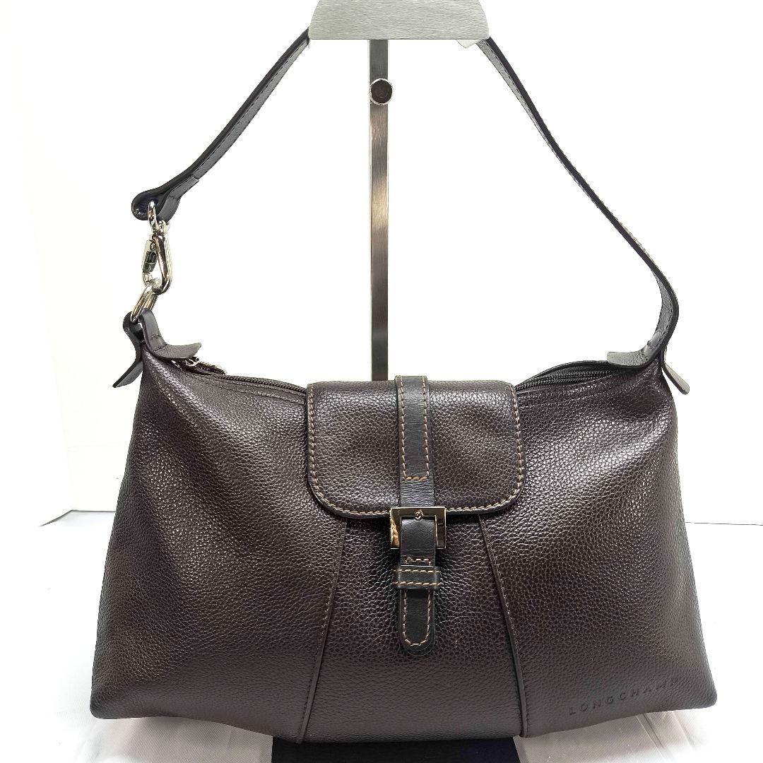 美品 ロンシャン シボ革 ショルダーバッグ LONGCHAMP