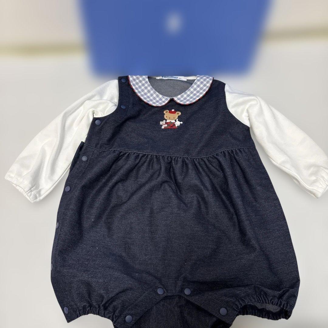 未使用タグ付き　長袖ロンパース 80サイズ デニム調刺繍