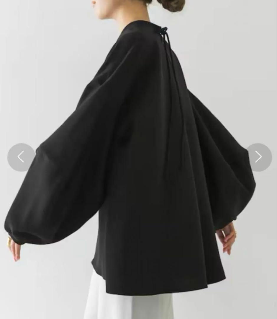 ENFOLD PEジョーゼット ドレープスリーブPULLOVER 黒