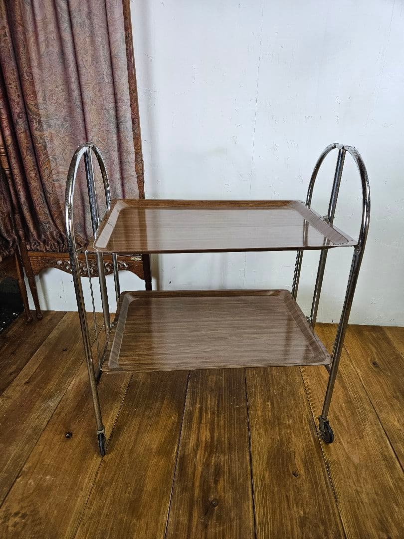 ドイツヴィンテージ フォールディング トロリーワゴン キャスター 折り畳み 棚
