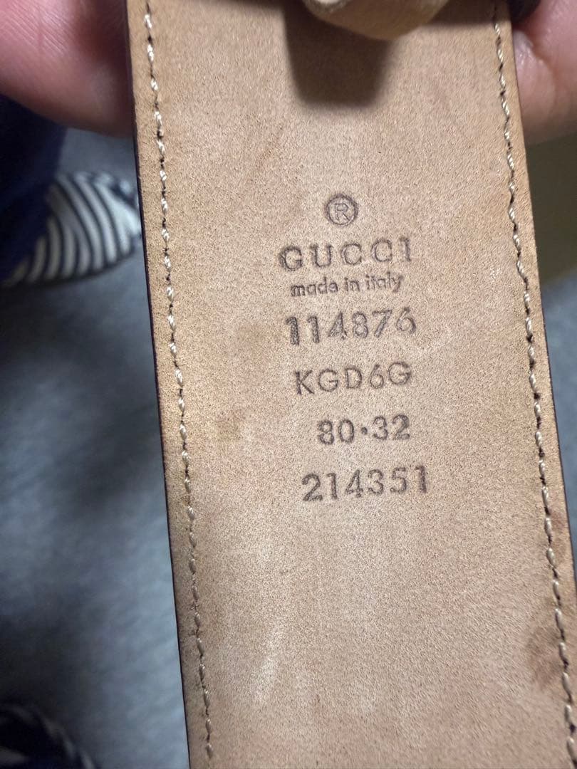 GUCCI GGロゴバックル ベージュレザーベルト 80-32