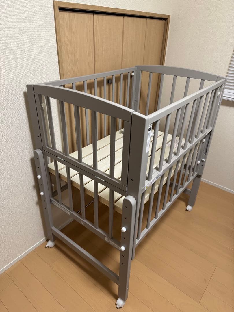 yamatoya ノモック Wオープン ハイタイプ ミニ ベビーベッド グレー