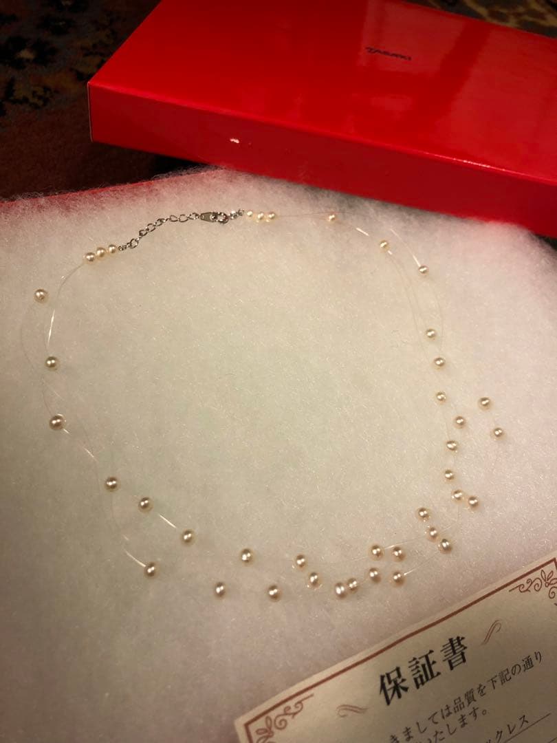 TASAKI 田崎真珠　3連パール　ワイヤー　テグス　ネックレス　美品
