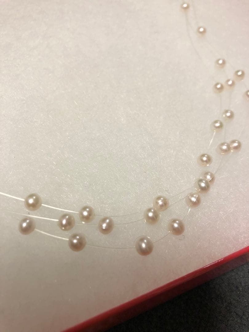 TASAKI 田崎真珠　3連パール　ワイヤー　テグス　ネックレス　美品