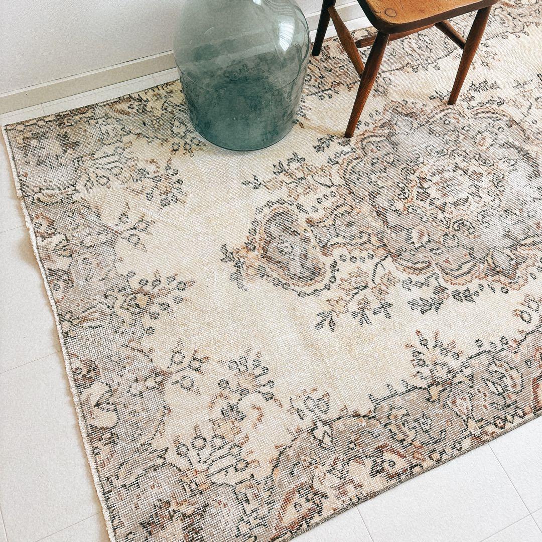 トルコ　ヴィンテージラグ　ライトグレー　アイスグレー