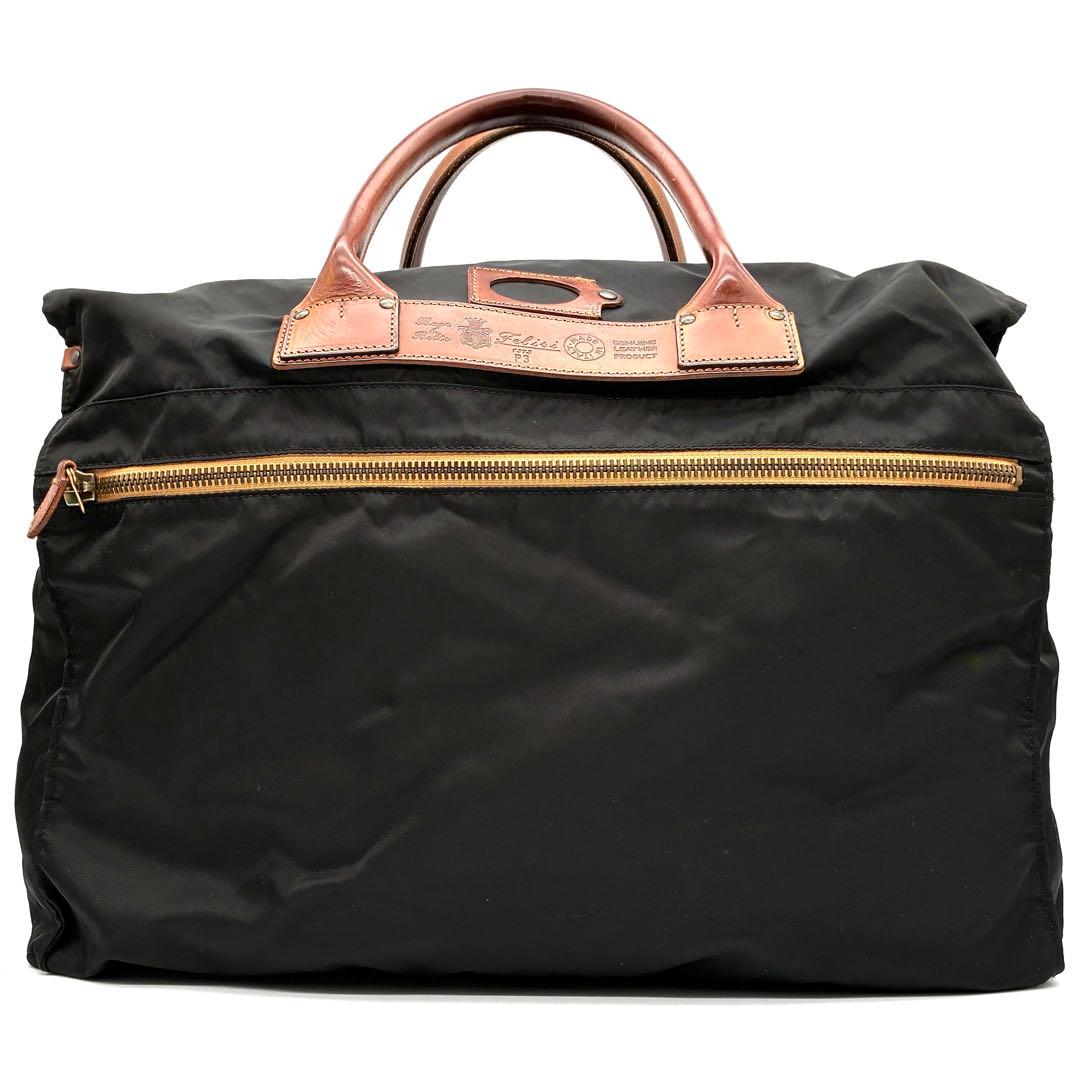 美品 フェリージ ボストンバッグ 南京錠 鍵付 P3 ロゴ 大容量 メンズ 黒