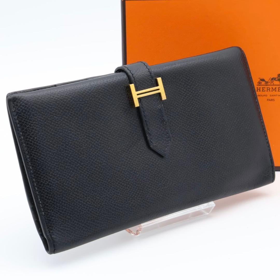 鑑定書付き【極美品】HERMES ベアンクラシック　エプソン　長財布　ブラック