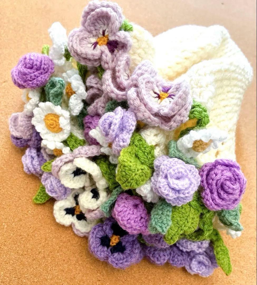 花束ブランケット ブーケブランケット　手編み ハンドメイド 79cm 編み物