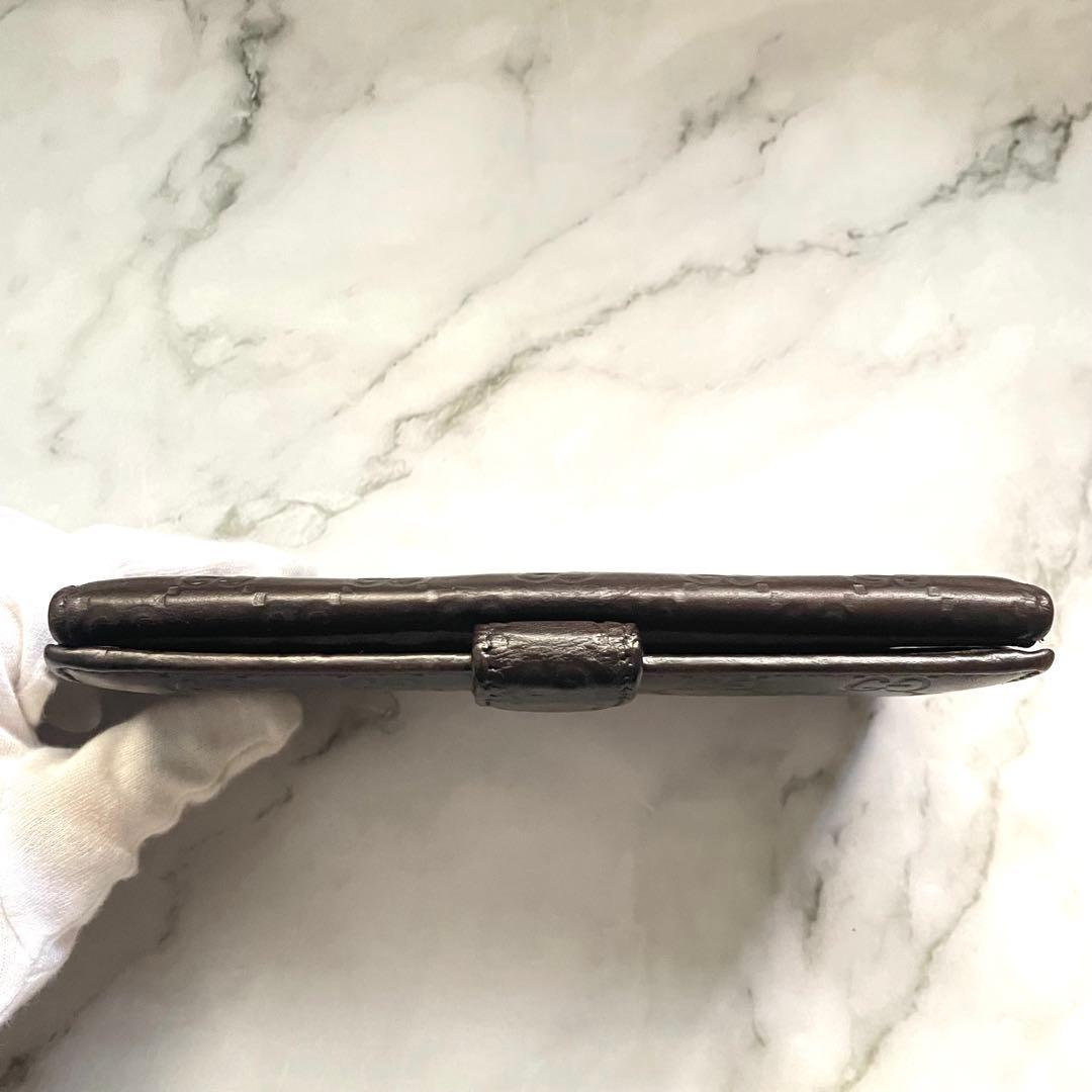 GUCCI グッチ　シマ レザー 長財布　メタルロゴ　wホック　0115-②