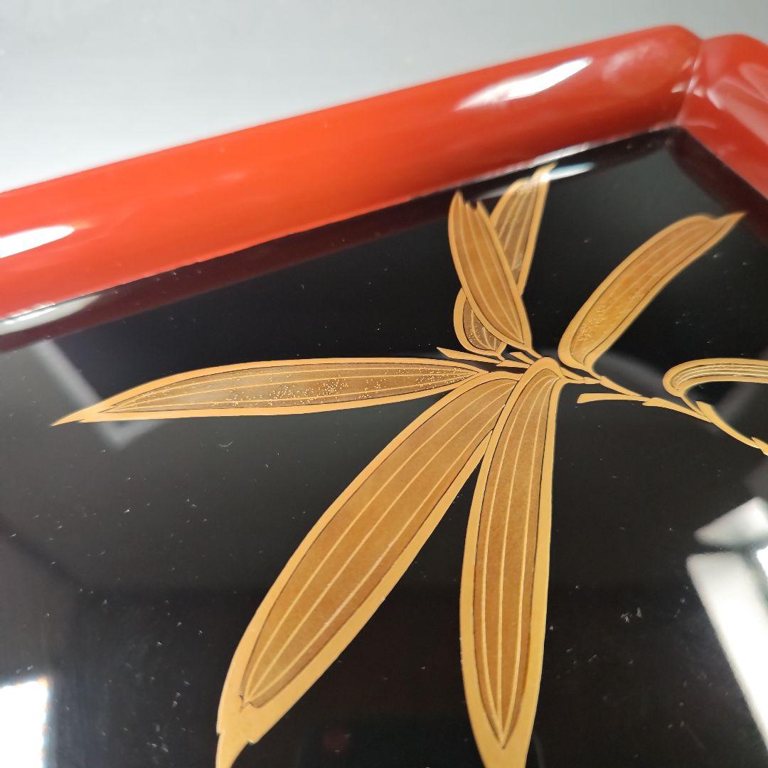 イ329 盆『塗師　茶平一斎作』『輪島塗　笹蒔絵　四方盆　共箱』茶道具