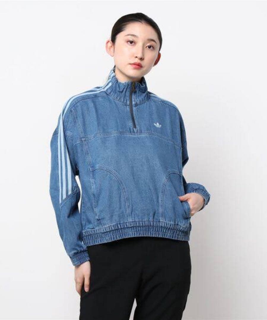 完売品 NiziUミイヒ着用モデル adidas ハーフジップデニムトップ