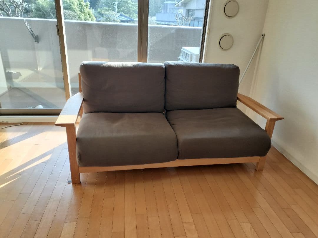 無印良品　ソファ木製フレーム　フェザーポケットコイル2.5シーター　ブラウン