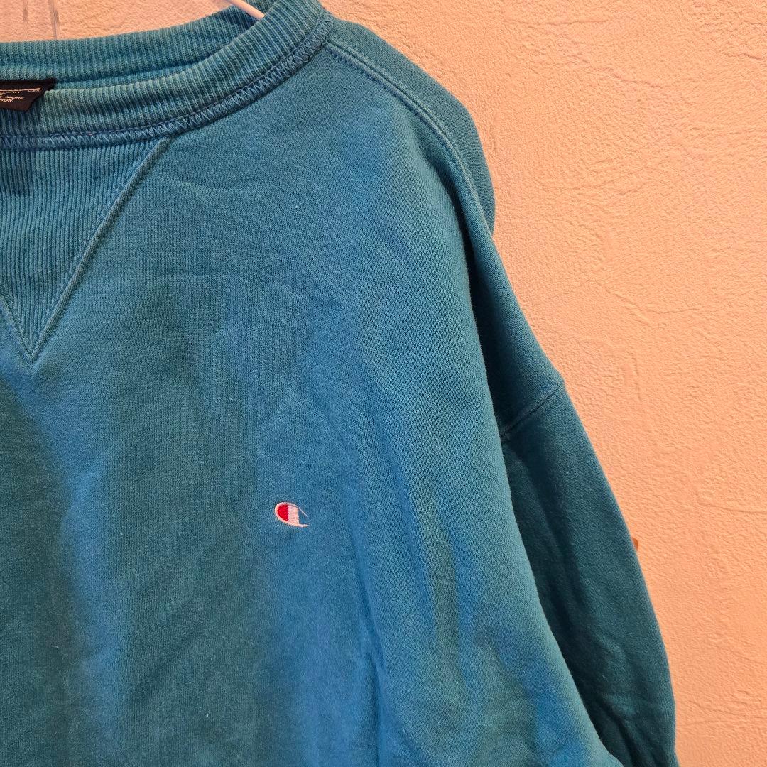 USA製　90s チャンピオン リバースウィーブ 　刺繍タグ 　ターコイズブルー
