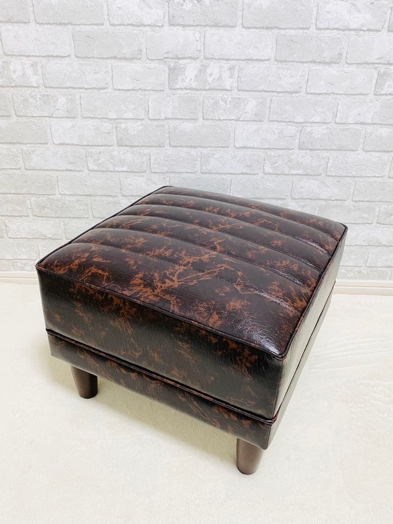 美品 カリモク スクエアスツール ヴィンテージ オットマン　本革 レザー